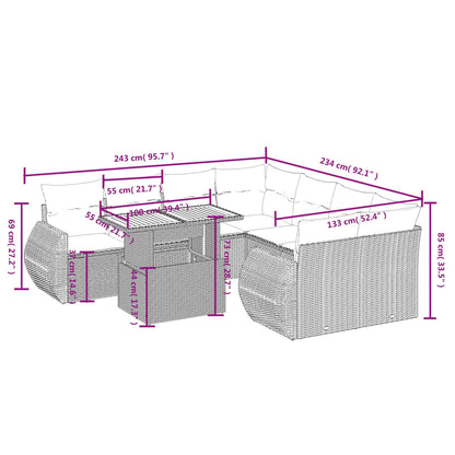 9-Delige Loungeset Met Kussens Poly Rattan Zwart