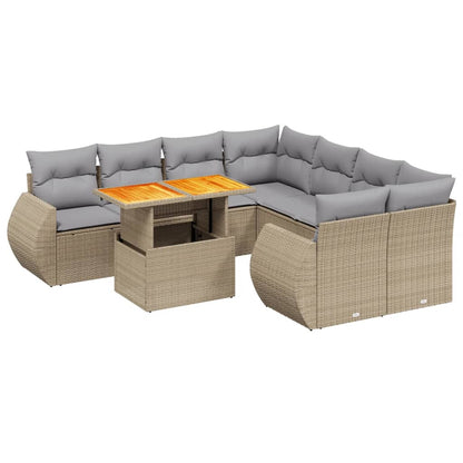 9-delige Loungeset met kussens poly rattan beige
