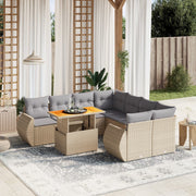 Loungeset 9-delig poly rattan beige met kussens