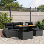 Loungeset 6-delig poly rattan zwart