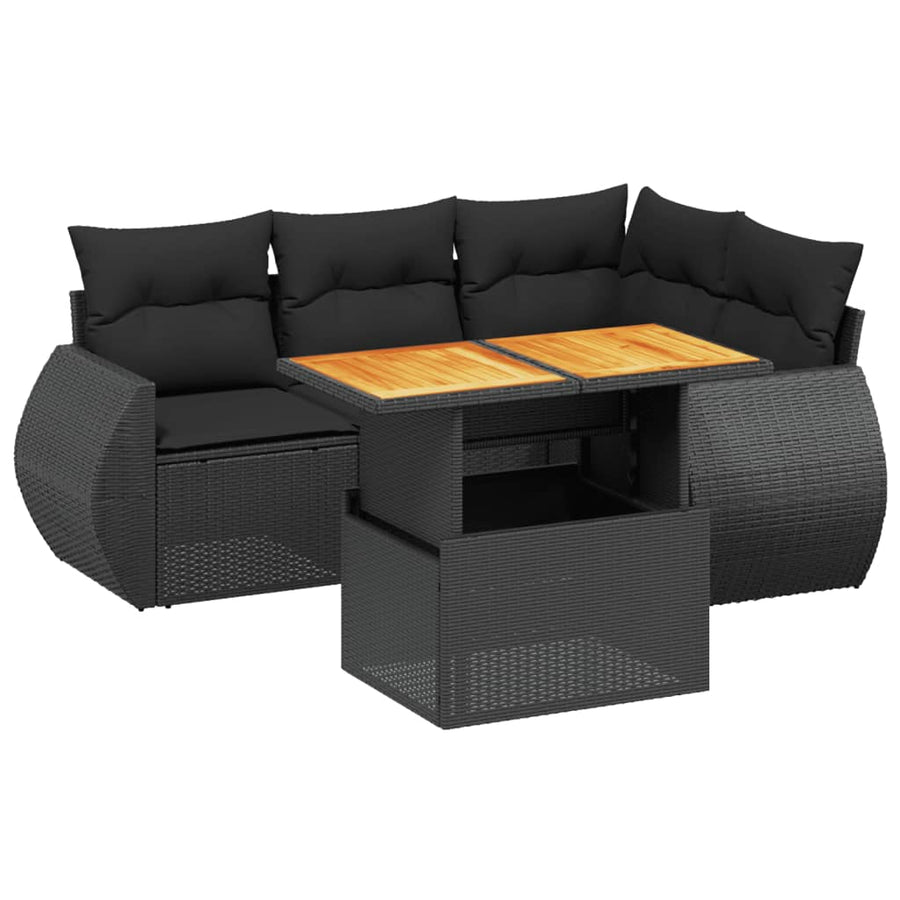 5-Delige Loungeset Met Kussens Poly Rattan Zwart