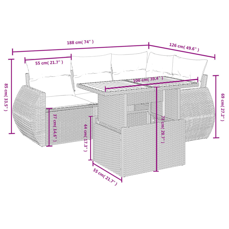 5-Delige Loungeset Met Kussens Poly Rattan Zwart
