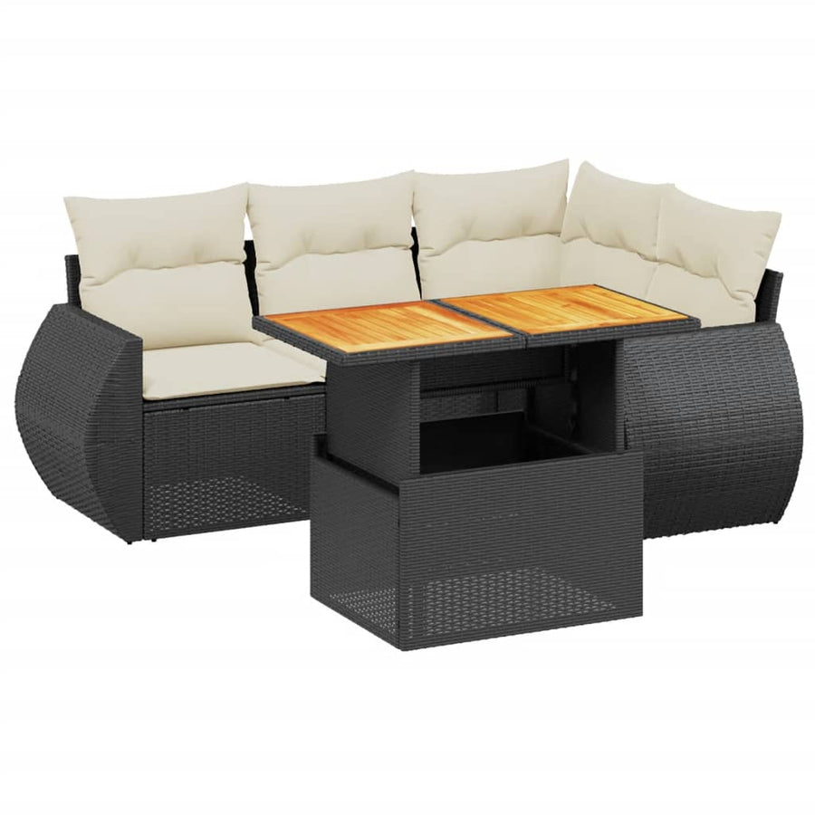 5-Delige Loungeset Met Kussens Poly Rattan Zwart