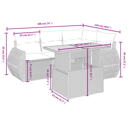 5-Delige Loungeset Met Kussens Poly Rattan Zwart