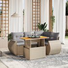 5-delige Loungeset met kussens poly rattan beige