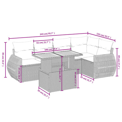 6-Delige Loungeset Met Kussens Poly Rattan Zwart