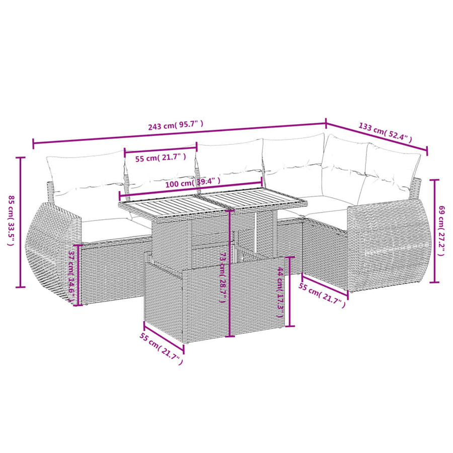 6-Delige Loungeset Met Kussens Poly Rattan Zwart