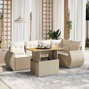 Loungeset 6-delig poly rattan beige acaciahout tafel