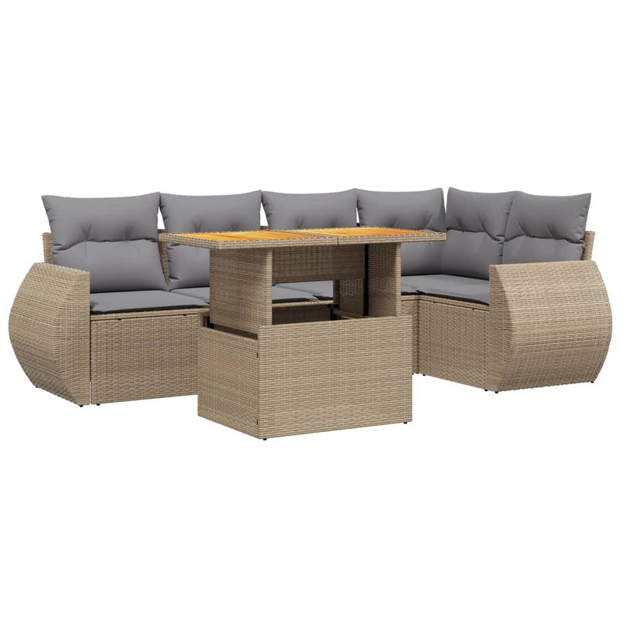 6-delige Loungeset met kussens poly rattan beige