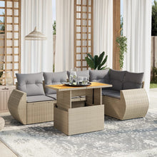 6-delige Loungeset met kussens poly rattan beige