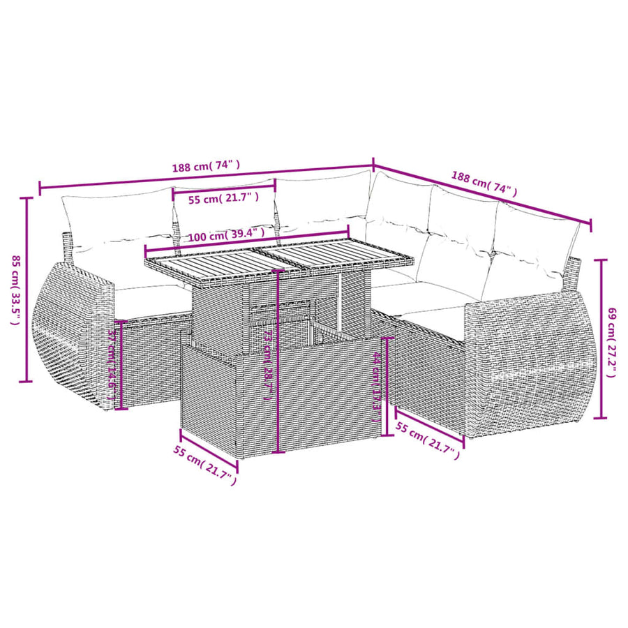 6-Delige Loungeset Met Kussens Poly Rattan Zwart