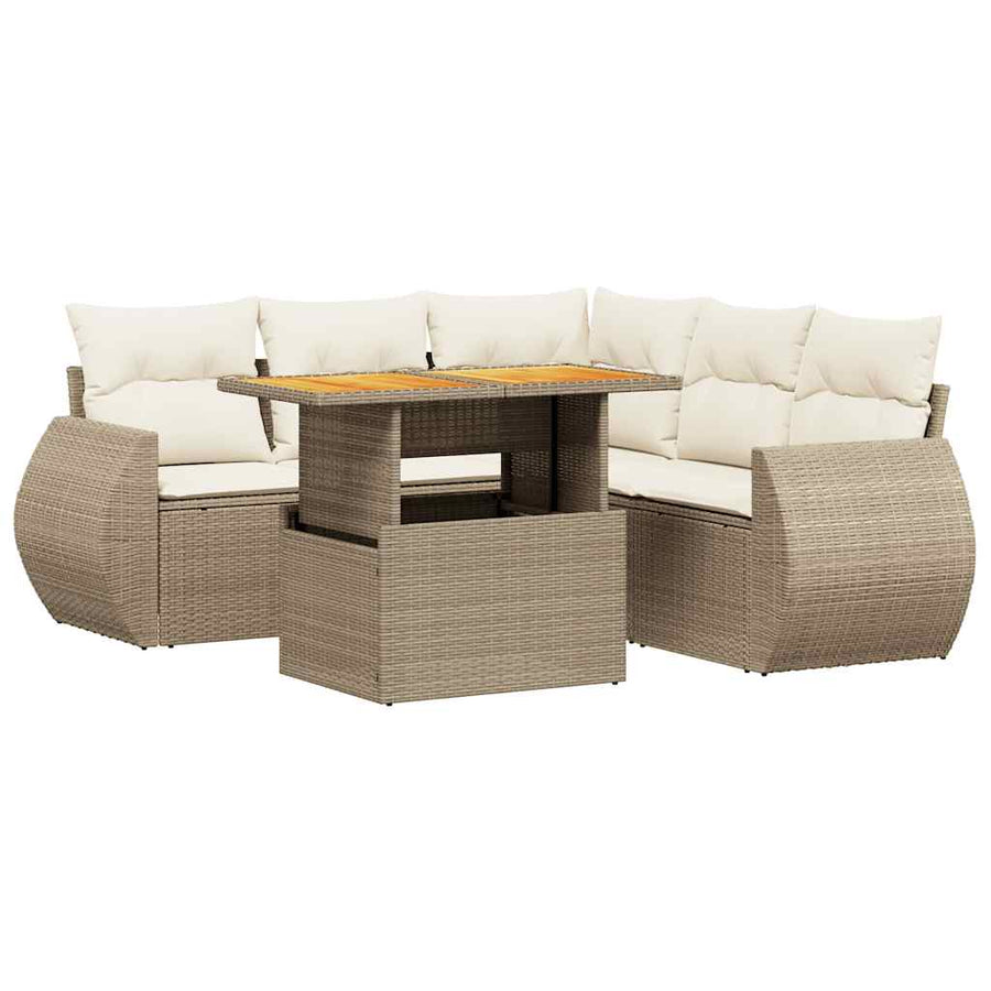 6-delige Loungeset met kussens poly rattan beige