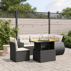 6-piece Lounge Set with cushions poly rattan black