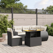 6-piece Lounge Set with cushions poly rattan black