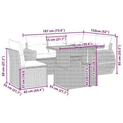6-delige Loungeset met kussens poly rattan beige