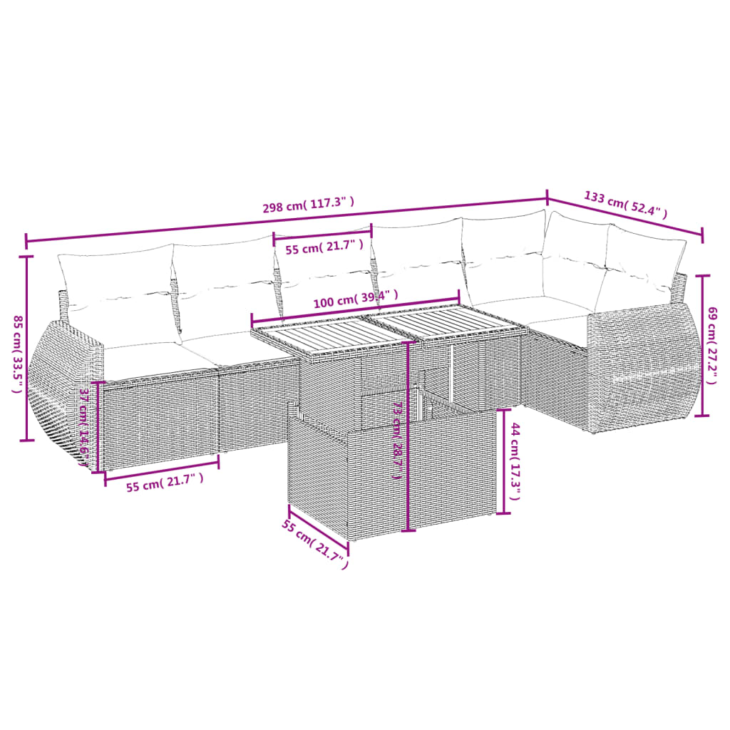 7-Delige Loungeset Met Kussens Poly Rattan Zwart