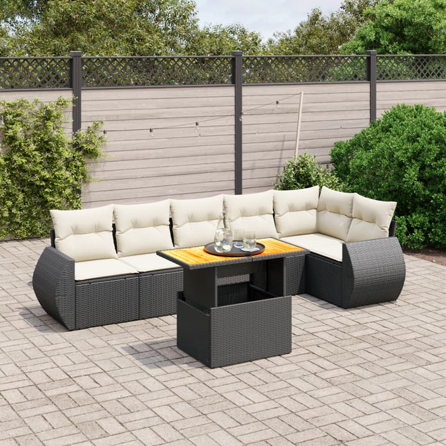 7-Delige Loungeset Met Kussens Poly Rattan Zwart