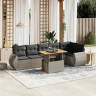 7-delige Loungeset met kussens poly rattan grijs