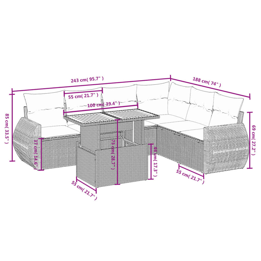 7-Delige Loungeset Met Kussens Poly Rattan Zwart