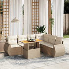 7-delige Loungeset met kussens poly rattan beige