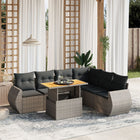 7-delige Loungeset met kussens poly rattan grijs