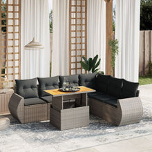 7-delige Loungeset met kussens poly rattan grijs