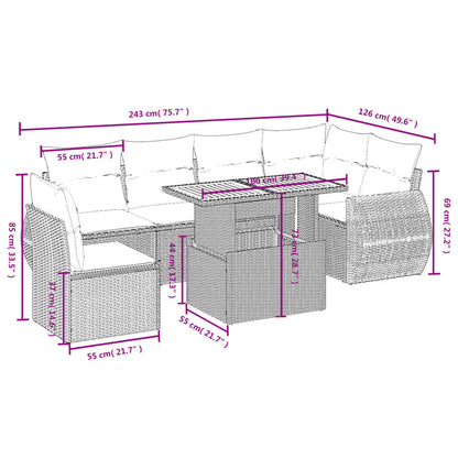 7-Delige Loungeset Met Kussens Poly Rattan Zwart