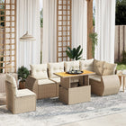 7-delige Loungeset met kussens poly rattan beige