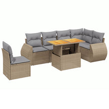 7-delige Loungeset met kussens poly rattan beige