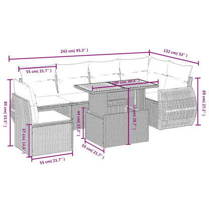 7-delige Loungeset met kussens poly rattan beige