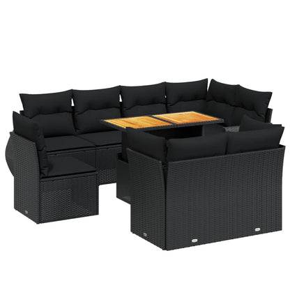 9-Delige Loungeset Met Kussens Poly Rattan Zwart