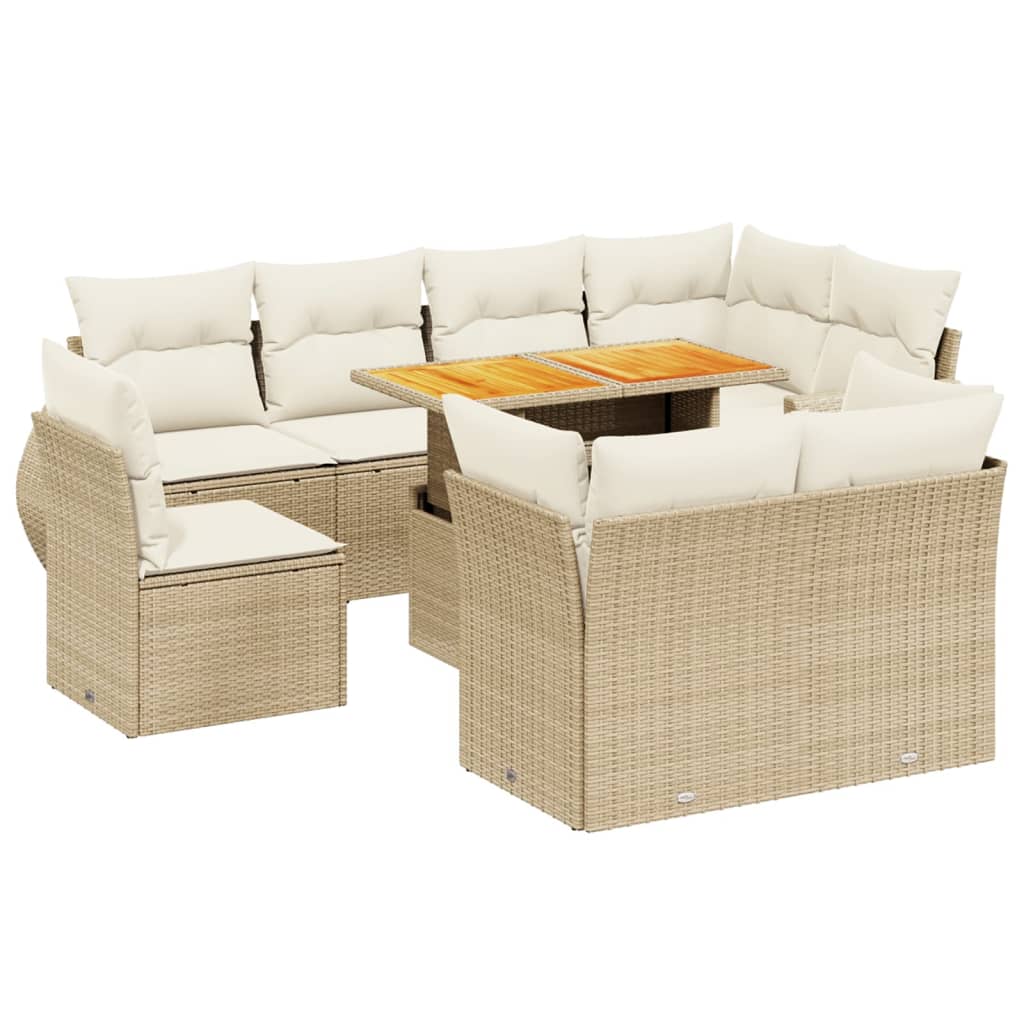 9-delige Loungeset met kussens poly rattan beige