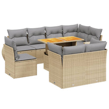 9-delige Loungeset met kussens poly rattan beige
