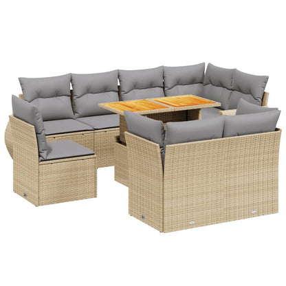 9-delige Loungeset met kussens poly rattan beige