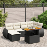 7-piece lounge set with cushions poly rattan black