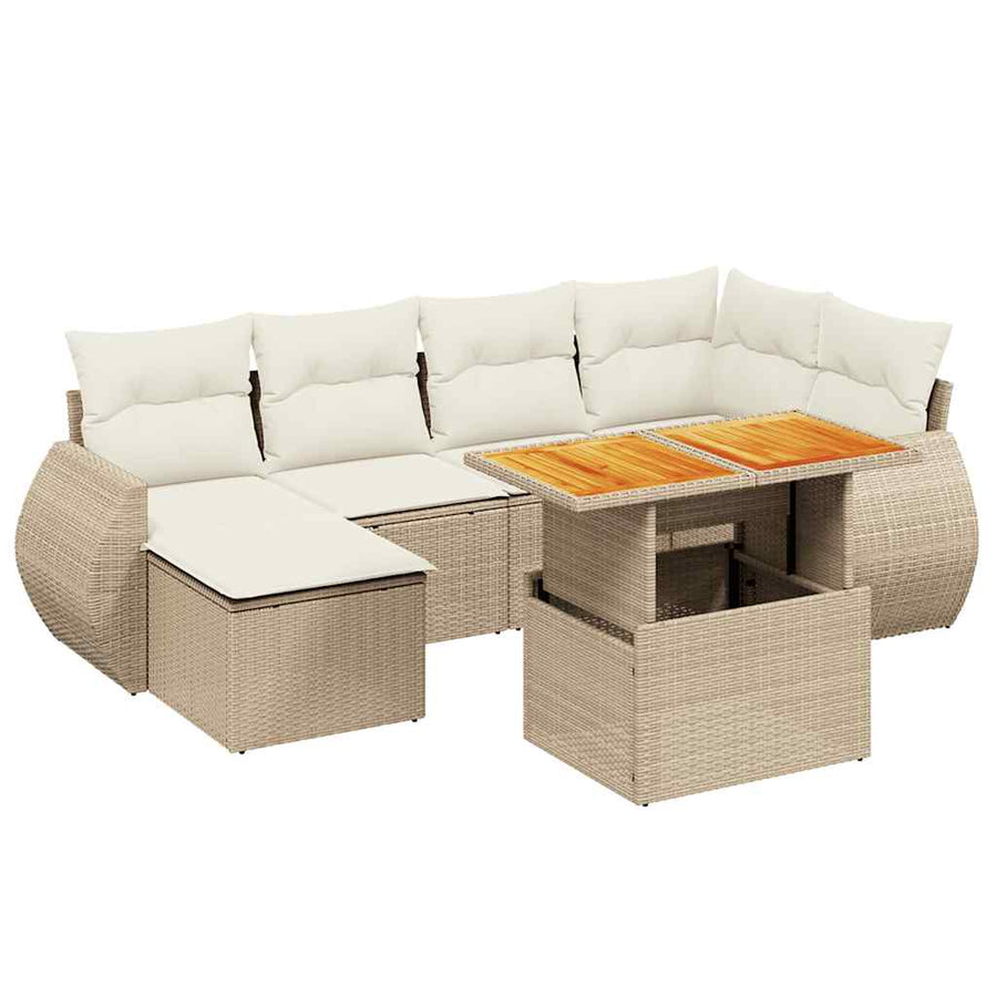 7-delige Loungeset met kussens poly rattan beige