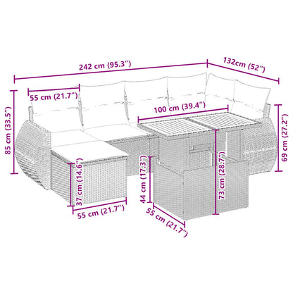 7-delige Loungeset met kussens poly rattan beige