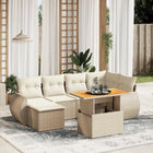 7-delige Loungeset met kussens poly rattan beige