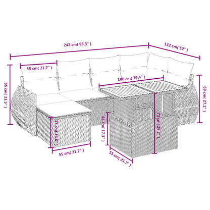 7-delige Loungeset met kussens poly rattan grijs