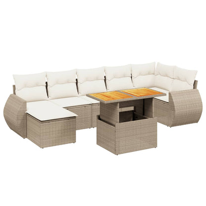 8-delige Loungeset met kussens poly rattan beige