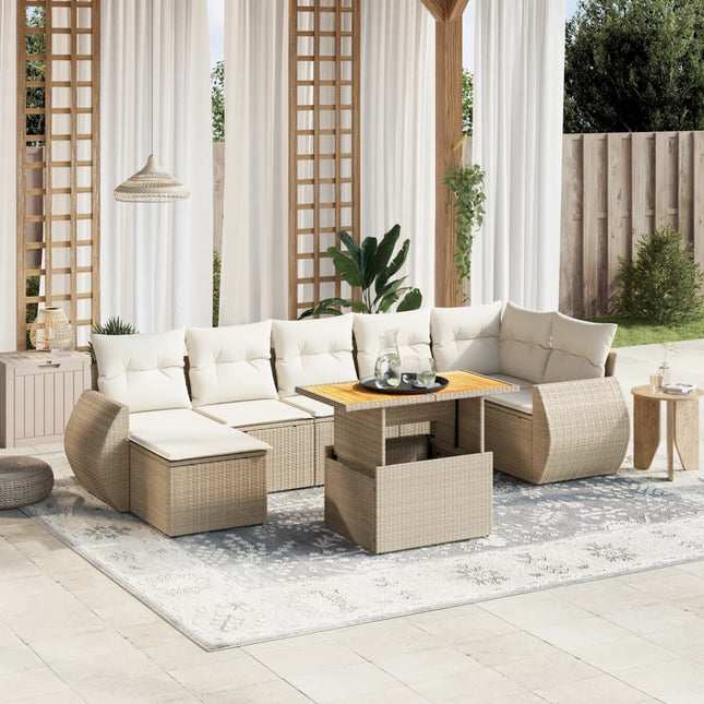 8-delige Loungeset met kussens poly rattan beige