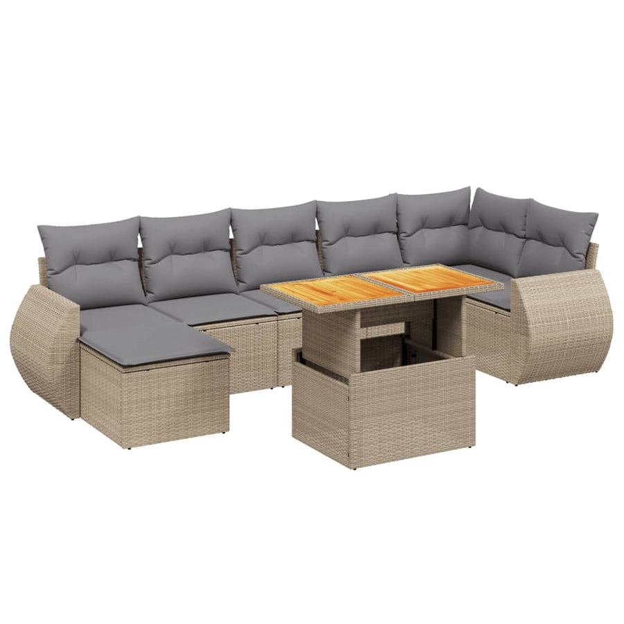 8-delige Loungeset met kussens poly rattan beige