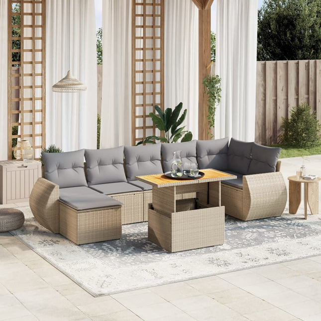 8-delige Loungeset met kussens poly rattan beige