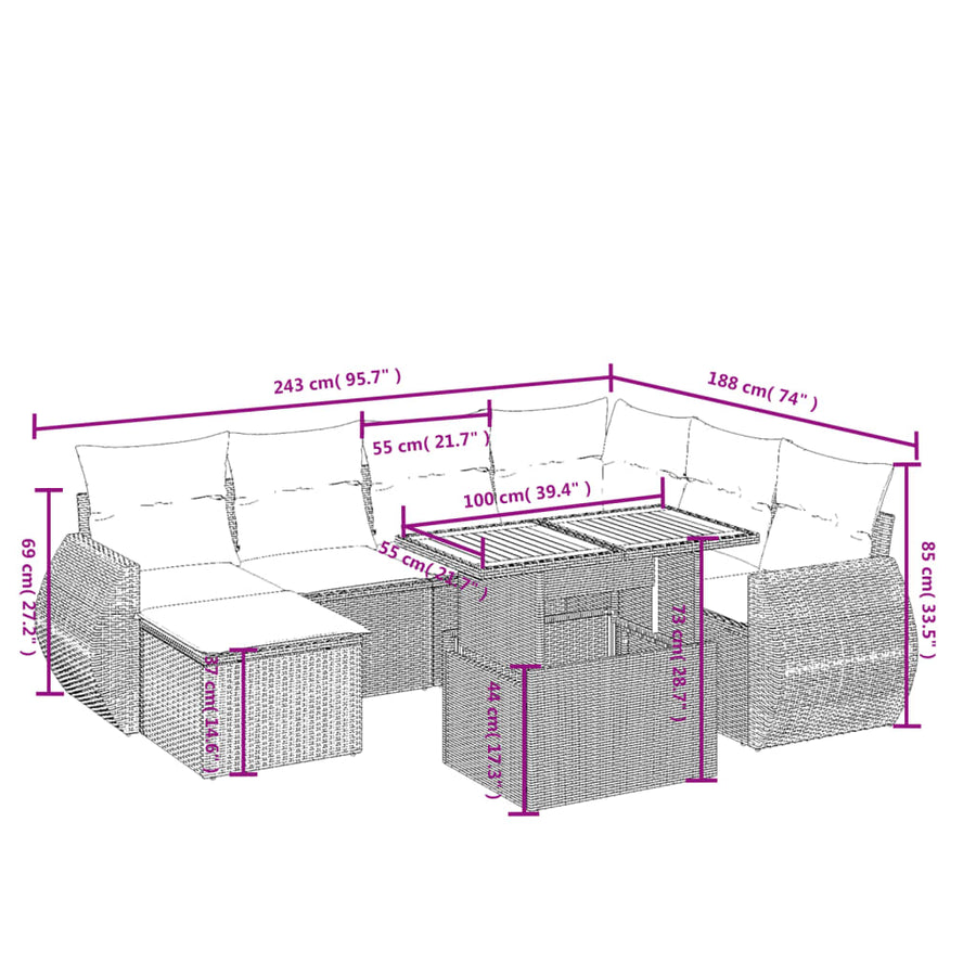 8-Delige Loungeset Met Kussens Poly Rattan Zwart