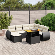 Loungeset poly rattan 8-delig zwart met kussens