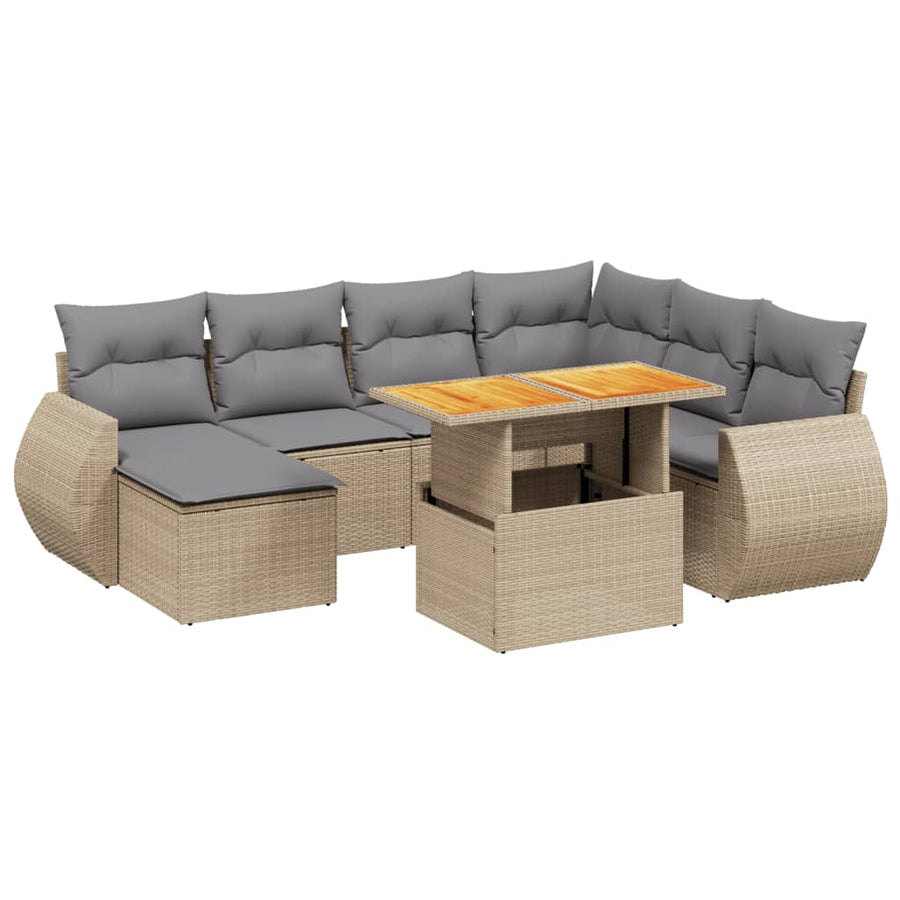 8-delige Loungeset met kussens poly rattan beige