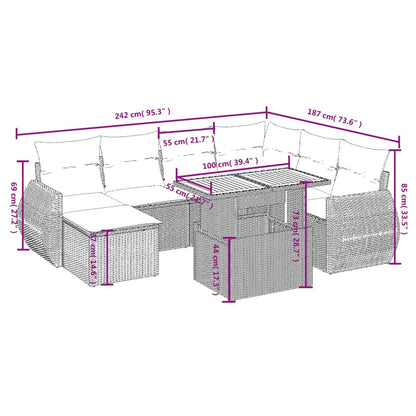 8-delige Loungeset met kussens poly rattan beige