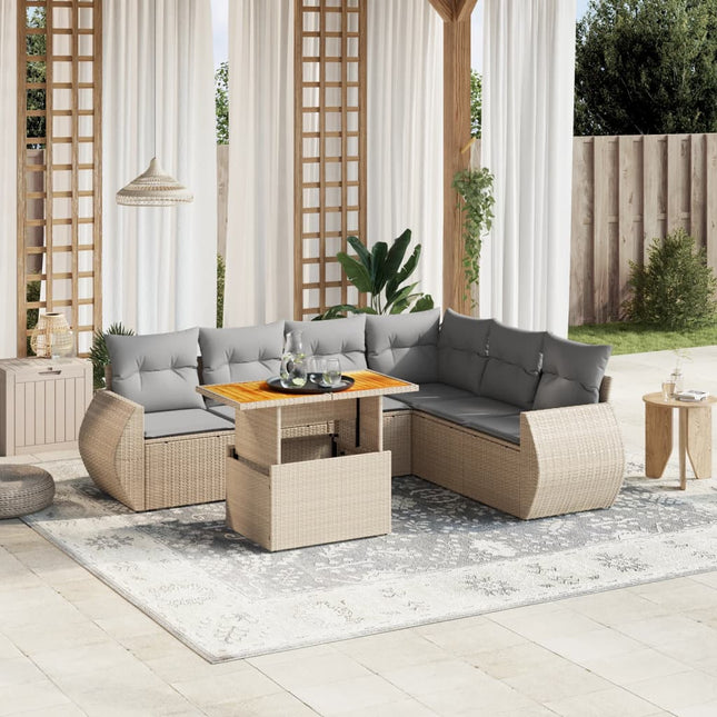 8-delige Loungeset met kussens poly rattan beige