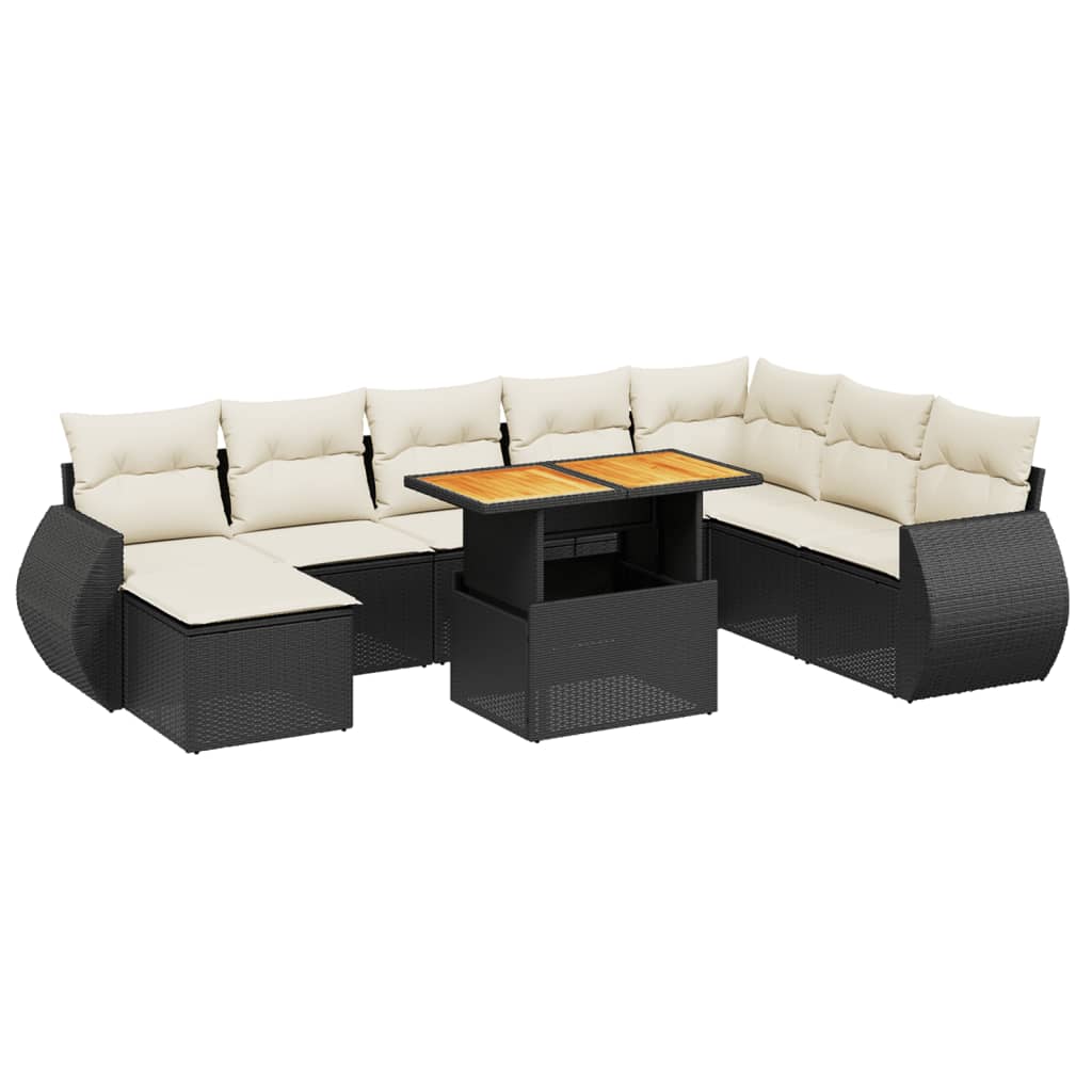 9-Delige Loungeset Met Kussens Poly Rattan Zwart
