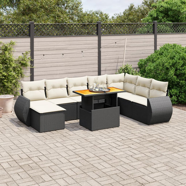 9-Delige Loungeset Met Kussens Poly Rattan Zwart